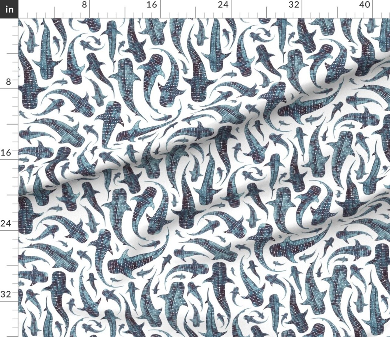 Whale Shark Blue Animal Swimming Navy Sea Ocean Custom Printed Fabric by Spoonflower Various Fabrics by the Yard or Fat Quarter